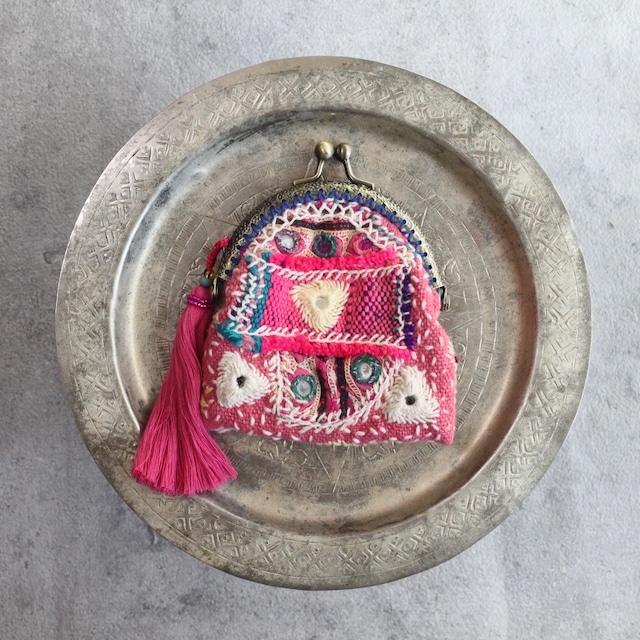 インド刺繍とモロッコのがま口　コインケース