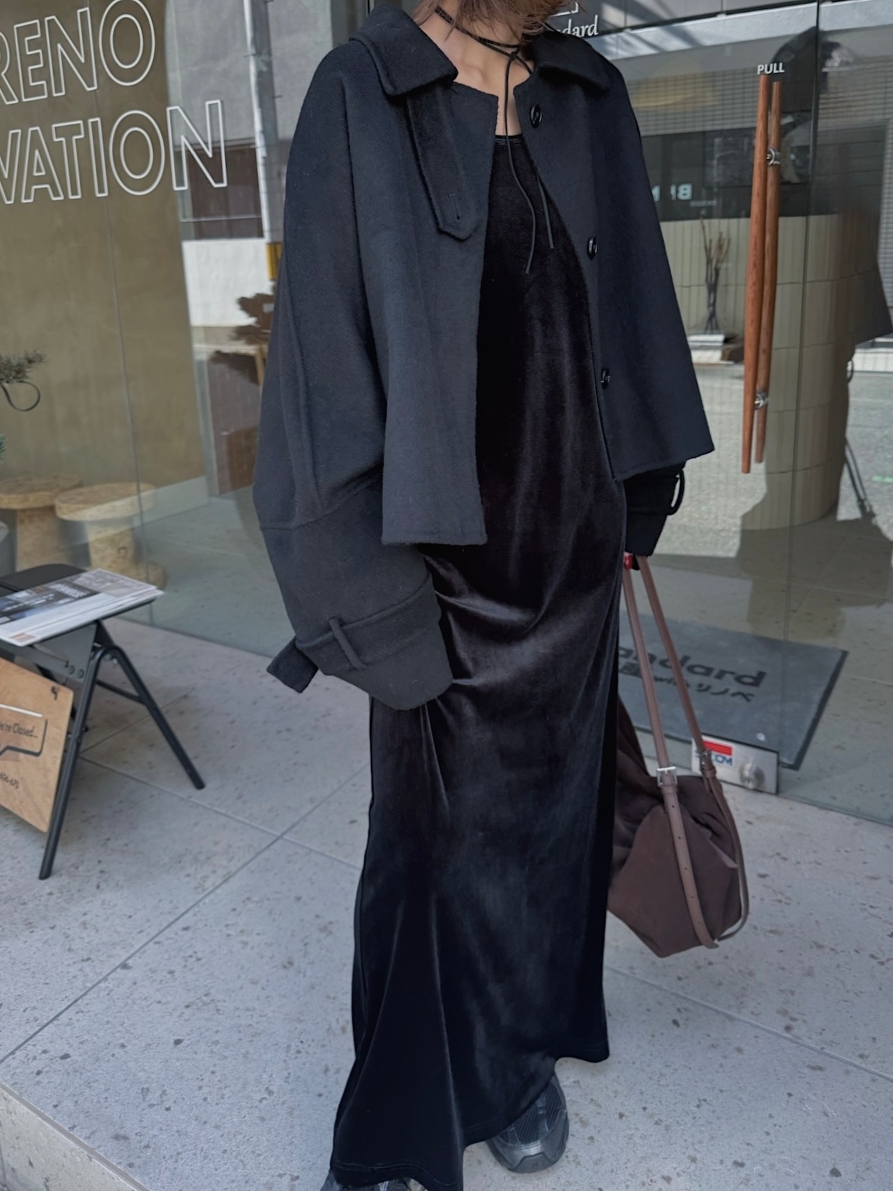 volume arm short wool rever coat