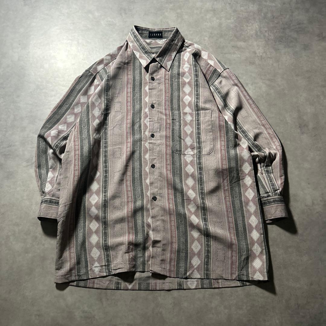 ヴィンテージ 総柄 レトロ ヨーロピアン 幾何学 模様 デザイン シャツ