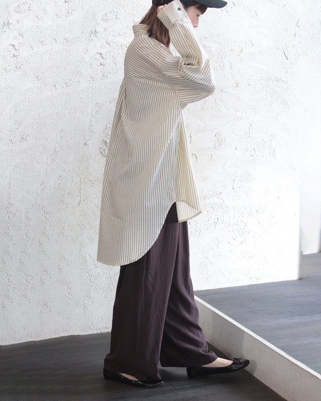 【zampa】後ろタックデザイン チュニックシャツ / ブロード ストライプ　(250787)