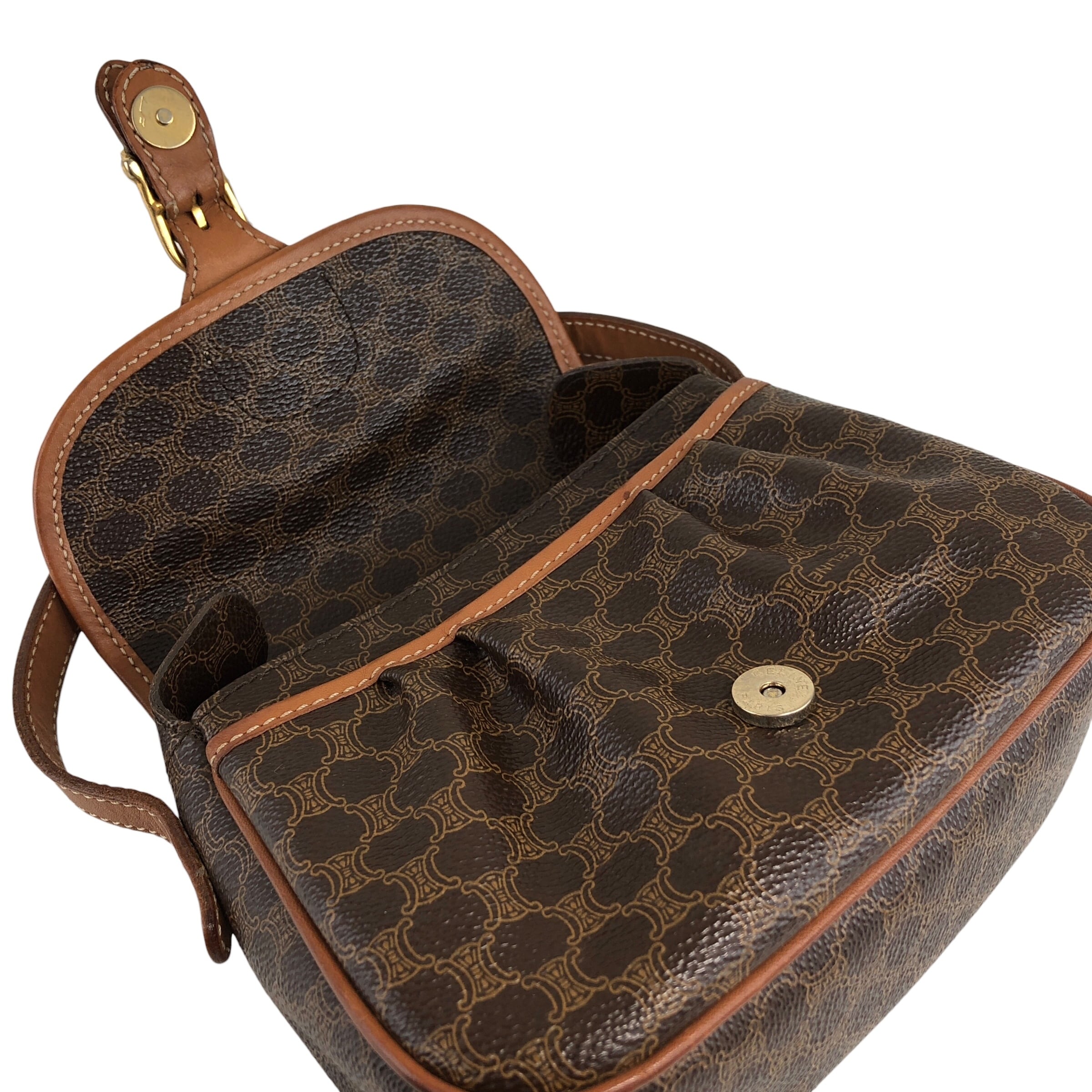CELINE セリーヌ マカダム ショルダーバッグ ブラウン ブラゾン型押し