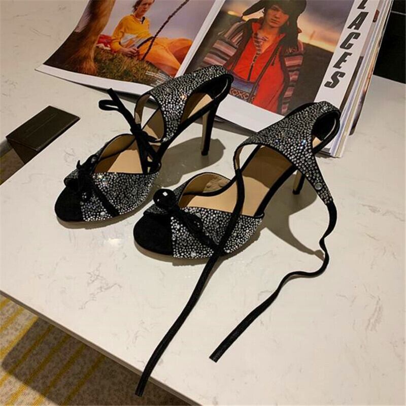 【新作】【送料無料】 ちょう結びラインストーンオープントゥサンダルフェアリースタイルシンヒールファッションセクシーハイヒールサマーレディースパーティーサンダル 靴 シューズ 夏物 10b365097778890