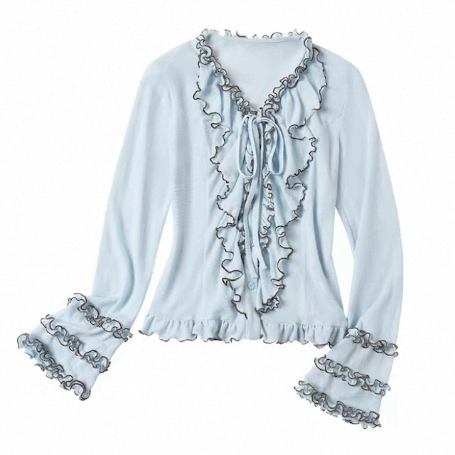 [OuttheBlue] light blue lotus leaf cardigan blouse top