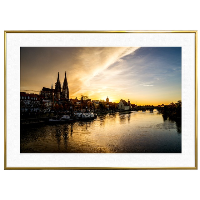 夕日写真   ドイツ レーゲンスブルクに沈む夕陽 インテリア アートフォトポスター額装 AS2765