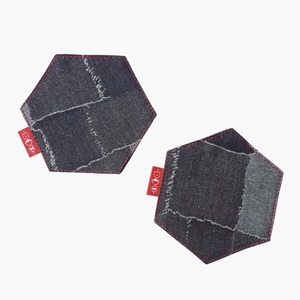 デニムコースターセット　六角　赤