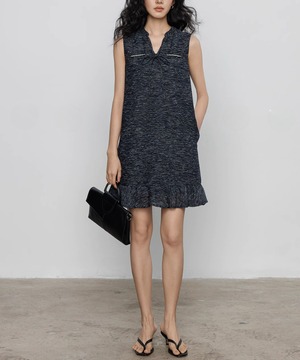 ツイード調ミディ丈◆ノースリーブワンピース【w-30494】