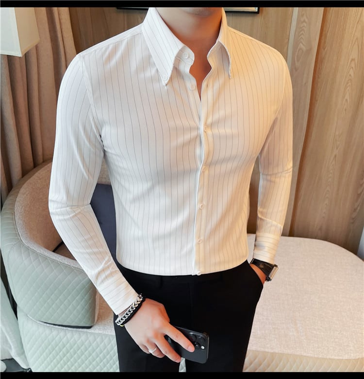 ストライプ柄ボタンダウン長袖シャツ、 4color KA1251 | R-Base