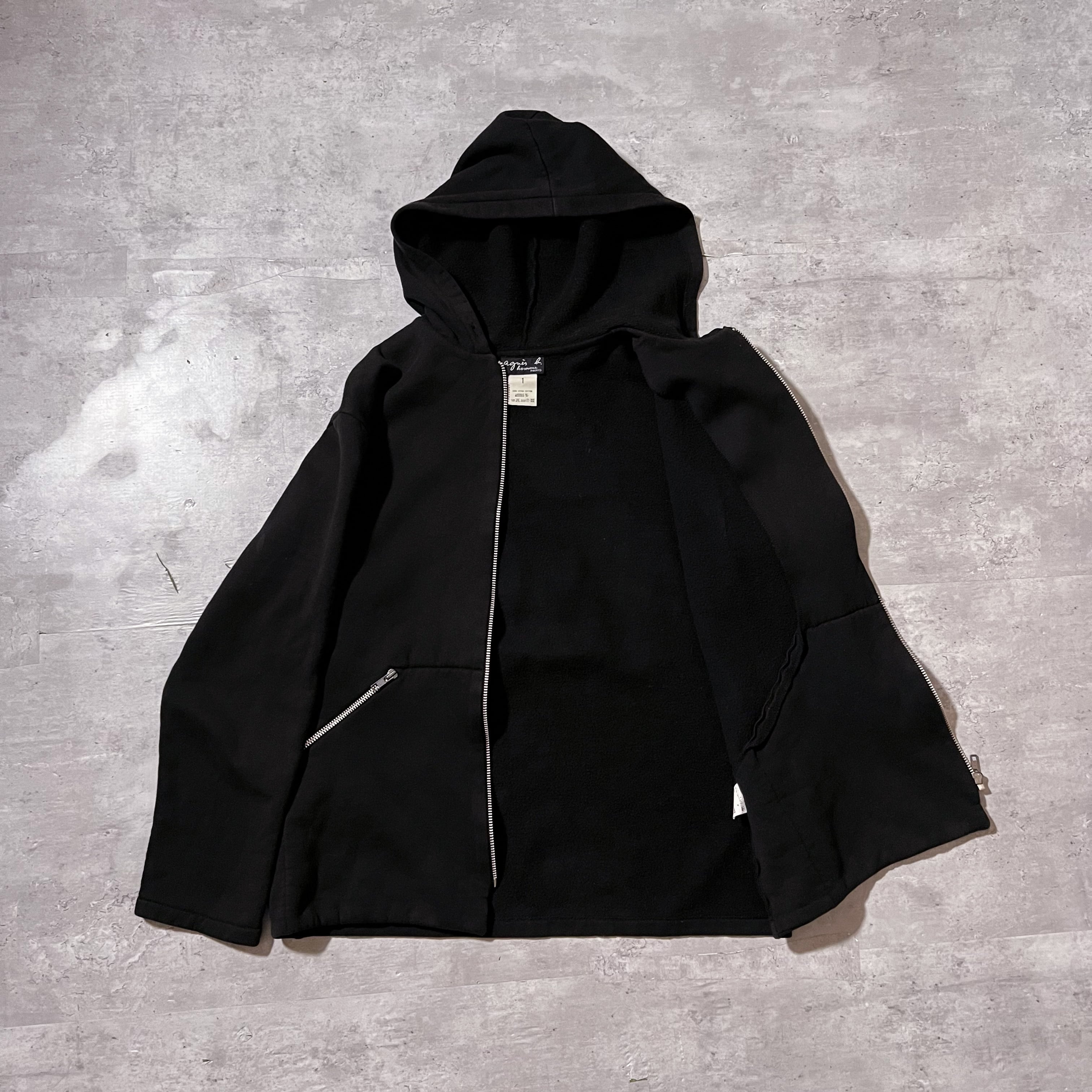 90s-00s “agnes b.” black hoodie 90年代 アニエスベー ハの字ジッパー ...