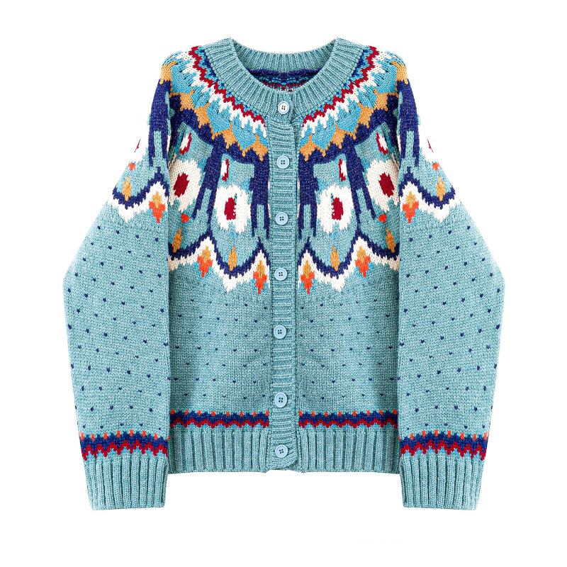 Turquoise Nordic Yoke Cardigan S0184
