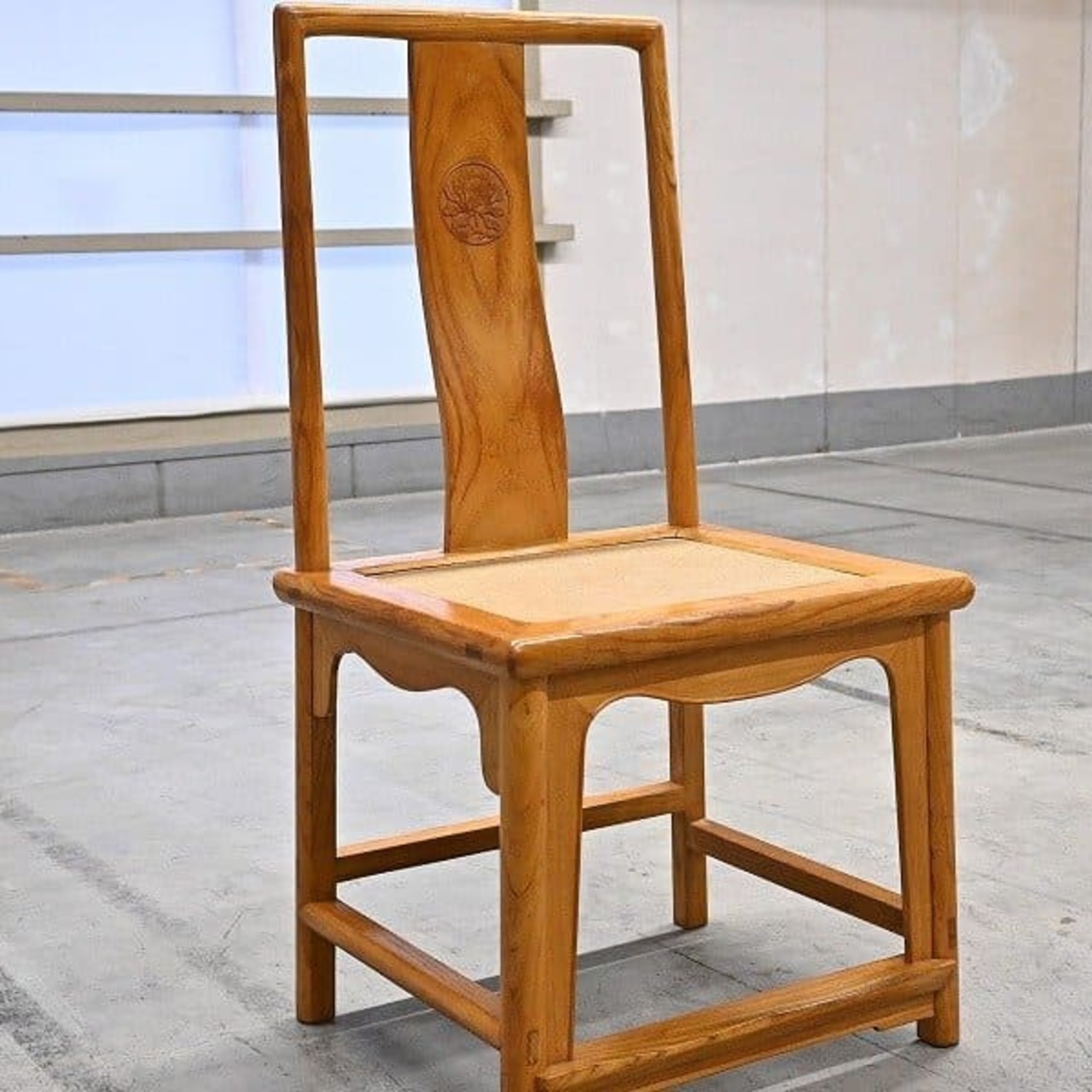 中国家具 アームレスチェアb 椅子 ニレ無垢材 ラタン 籐 ラウンジ エルム材 ダイニング リビング モダン【中古家具/中古インテリア/USED家具ユーズド家具/リサイクル】