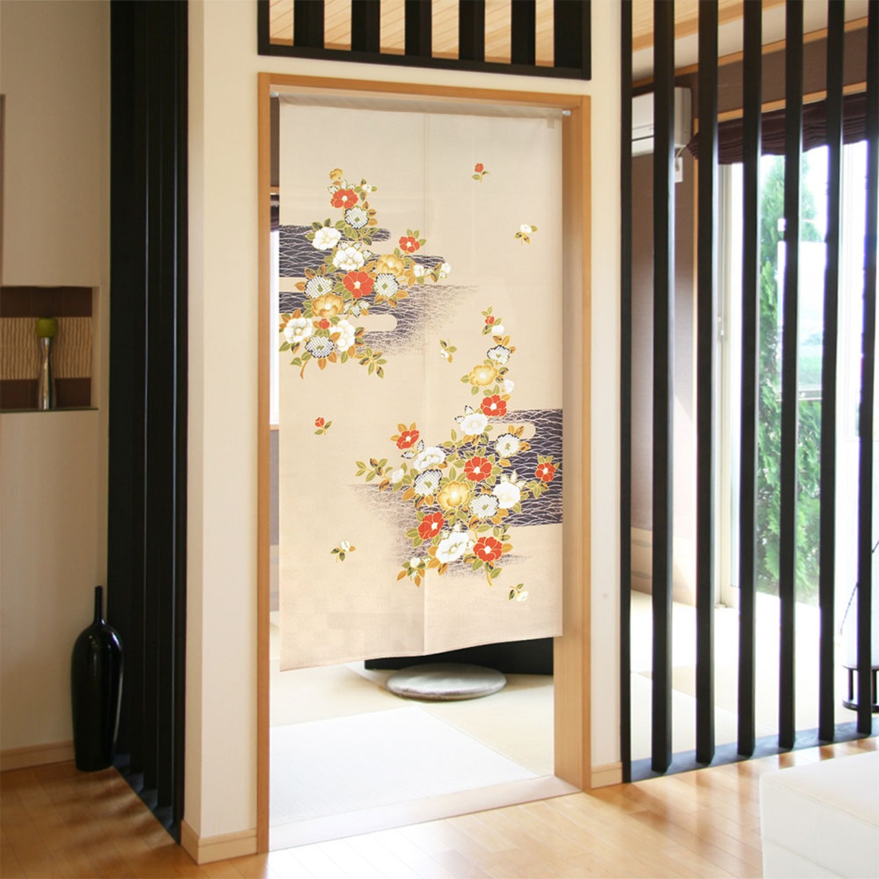 【受注生産】 のれん  椿に霞  幅85ｘ丈150cm