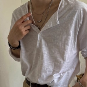 ベーシックヘンリーネックロングTシャツ　0829