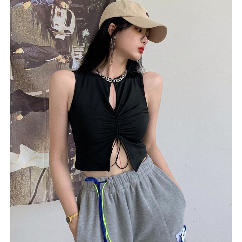 ギャザーサマーショートトップス ストラップレスブラック 夏物 ガールズファッション15177672560