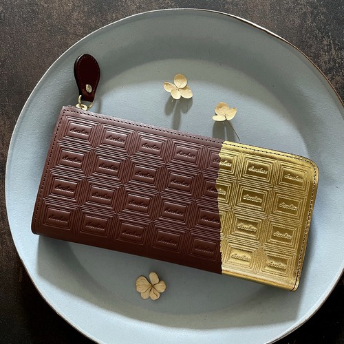 革のチョコレート長財布　スイート（金の包み紙）