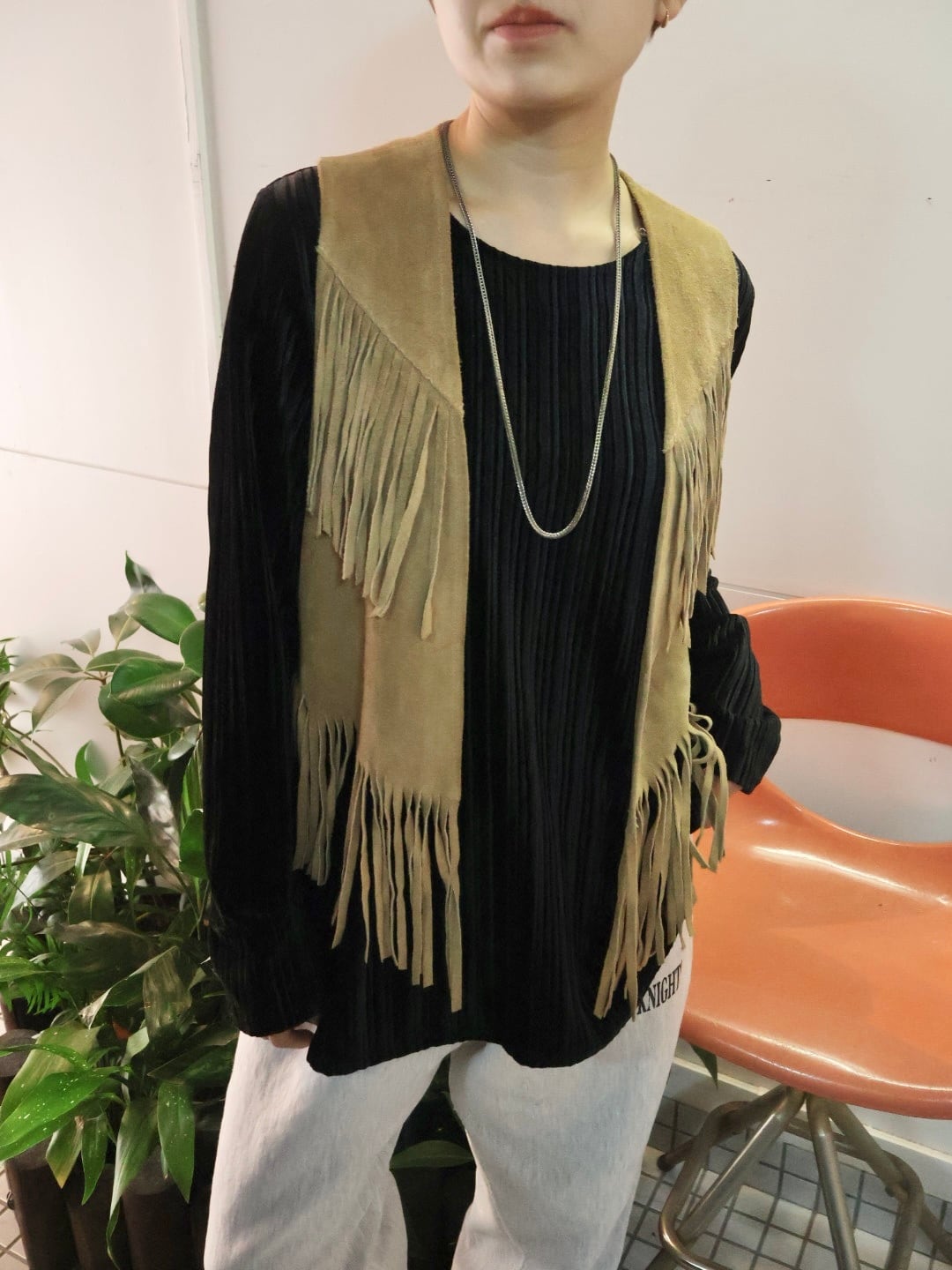 suede fringe vest【1853】