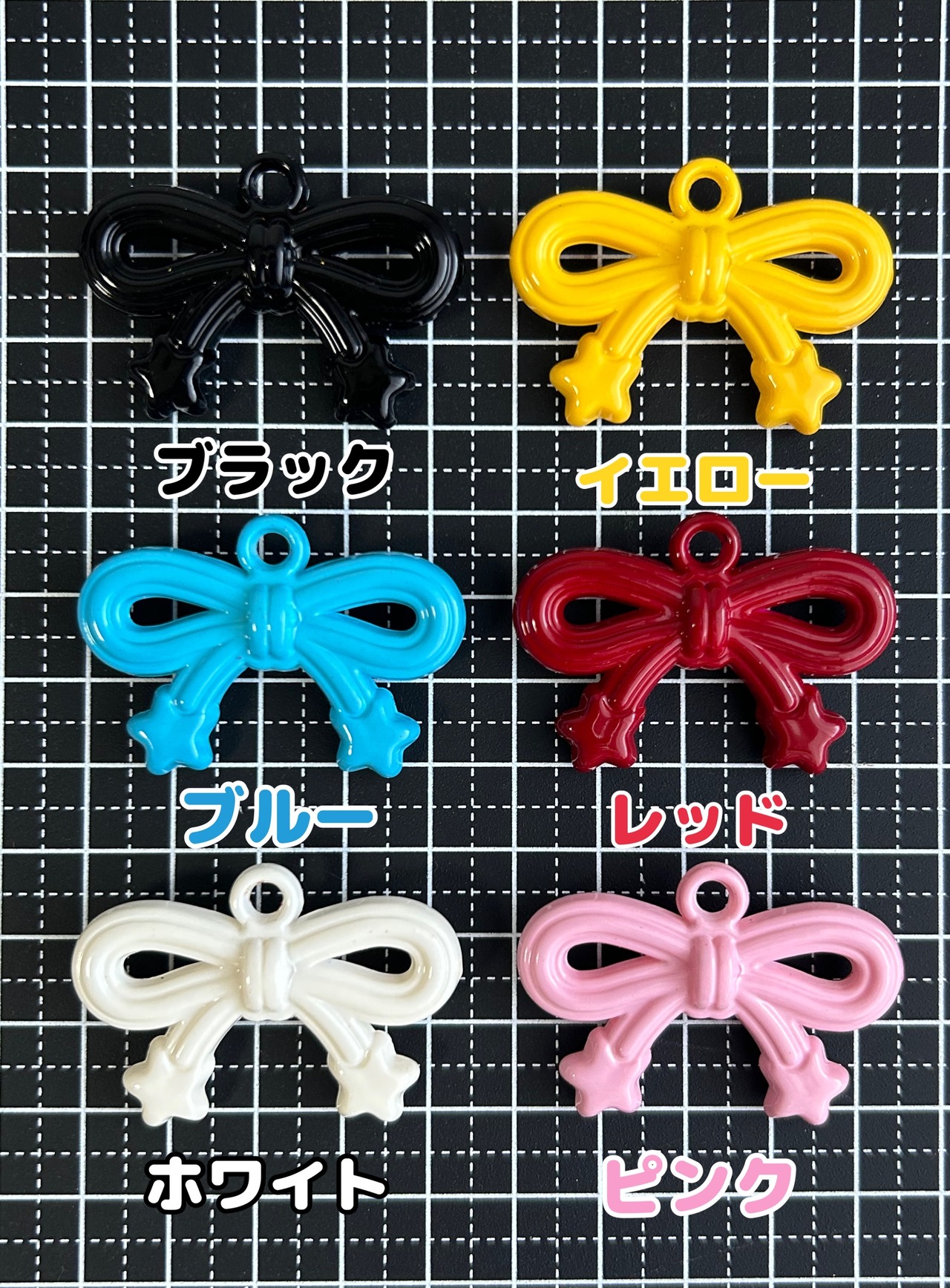 [２個]カン付き.リボンチャーム／６色:30mm×45mm