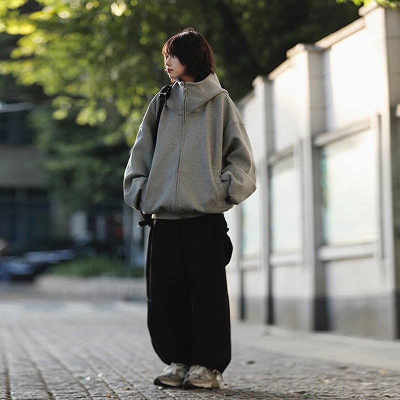 AFISHSTAYオーバーサイズフード付きジップアップパーカー | mblueshop