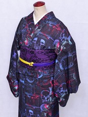 【受注商品】RumiRockセオαゆかた「ドラコニアサロン」 ピンクブルー　[A660]