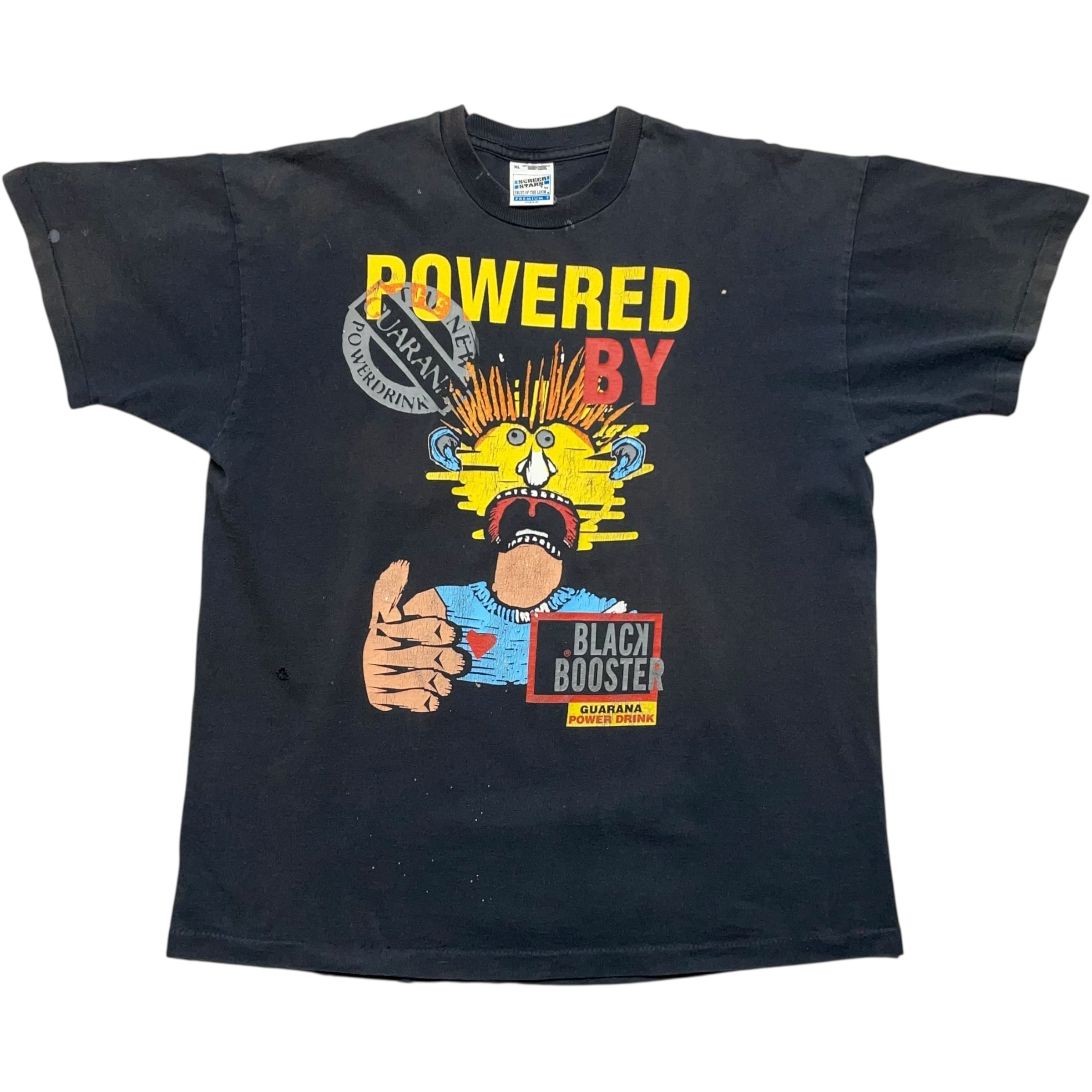 《XL》SCREEN STARS スクリーンスターズ Tシャツ フロントプリント BLACK BOOSTER ブラックブースター ダメージ ブラック シングルステッチ USA製 90年代 vintage no.8562