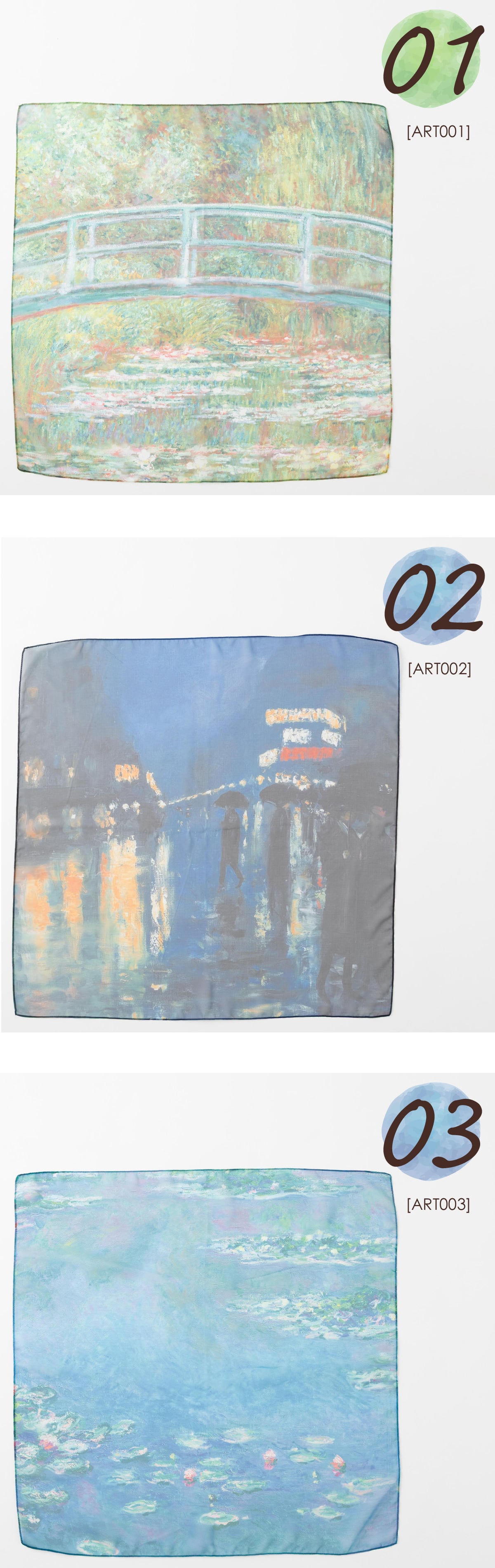 名画 シフォンスカーフ アートデザイン ふんわり軽い 70x70cm