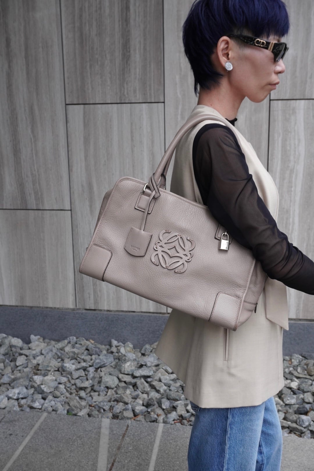 LOEWE ロエベ アマソナ36 ハンドバッグ グレー アナグラム レザー