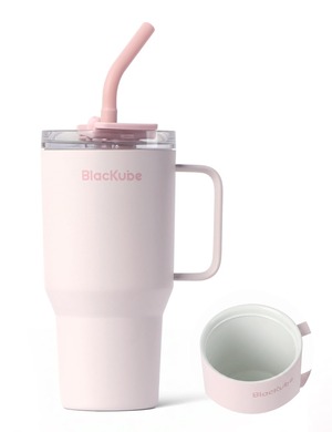 【努力特価】Blackube ??対応 真空断熱タンブラー 600ml 水筒 セラミックコーティング 底面外径65mm 車載用カップホルダーに適合 ステンレス製 保温保冷 ストロー&ハンドル付き シナモンピンク