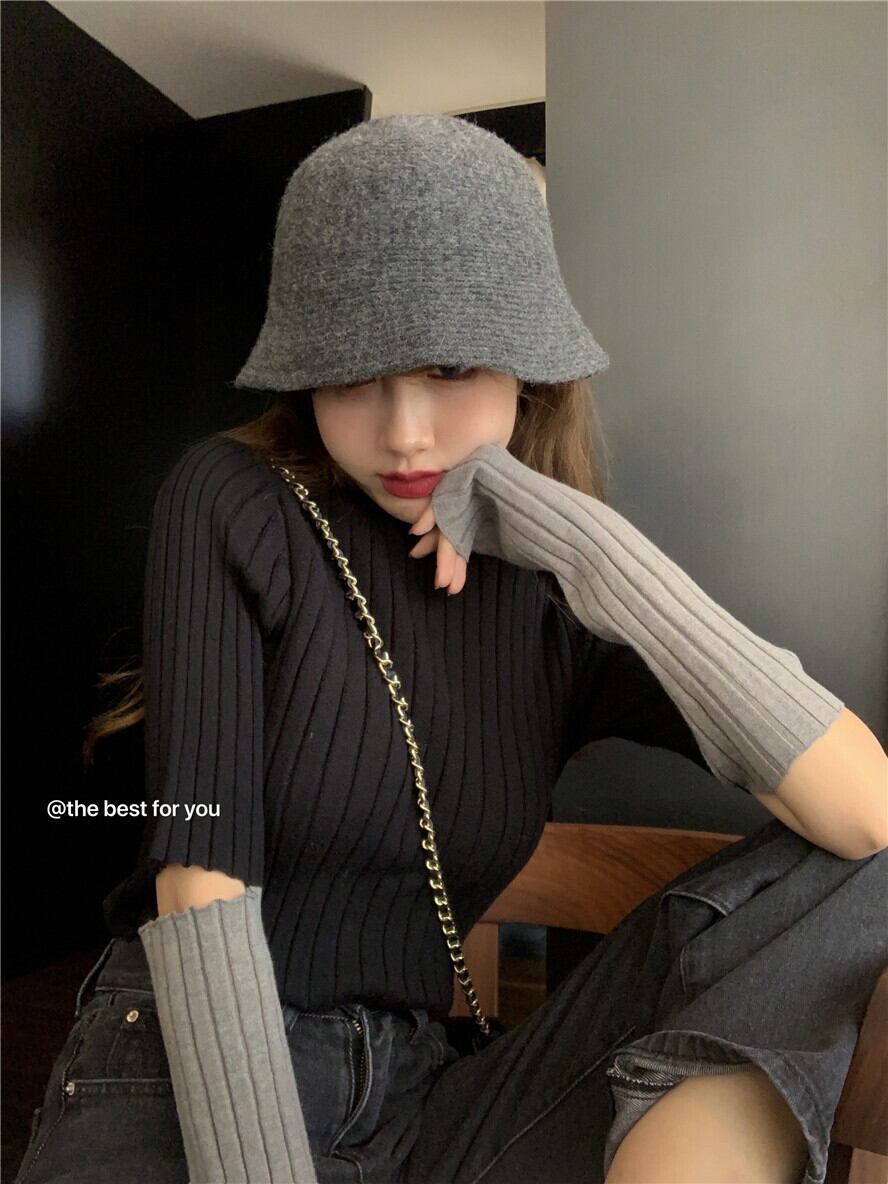 タートルネックブラックニットセーターボトミングシャツレディース秋薄中空長袖2020新作プルオーバーインナートップス ブラックストロベリース20056510161