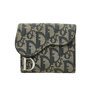 ディオール トロッター オブリーク サドル 二つ折り財布 ネイビー キャンバス レディース Dior 【中古】