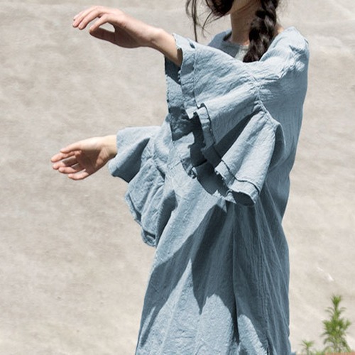 Shan Qiannianyi オリジナルデザインフレッシュエストスタイル文学綿とリネンの女性の夏の新しい蓮の葉の袖トップシャツ Tシャツ コットン サマー 夏物 シルク42878599425