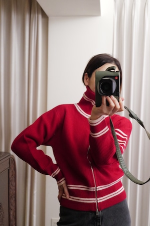 zip up knit red