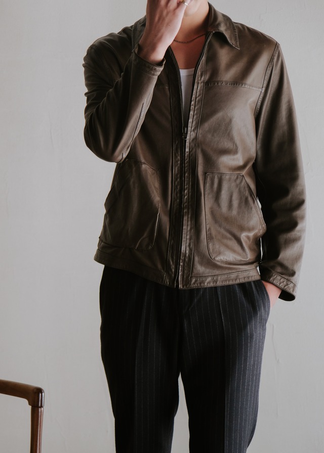 90's Paul Stuart zip up reversible leather jacket