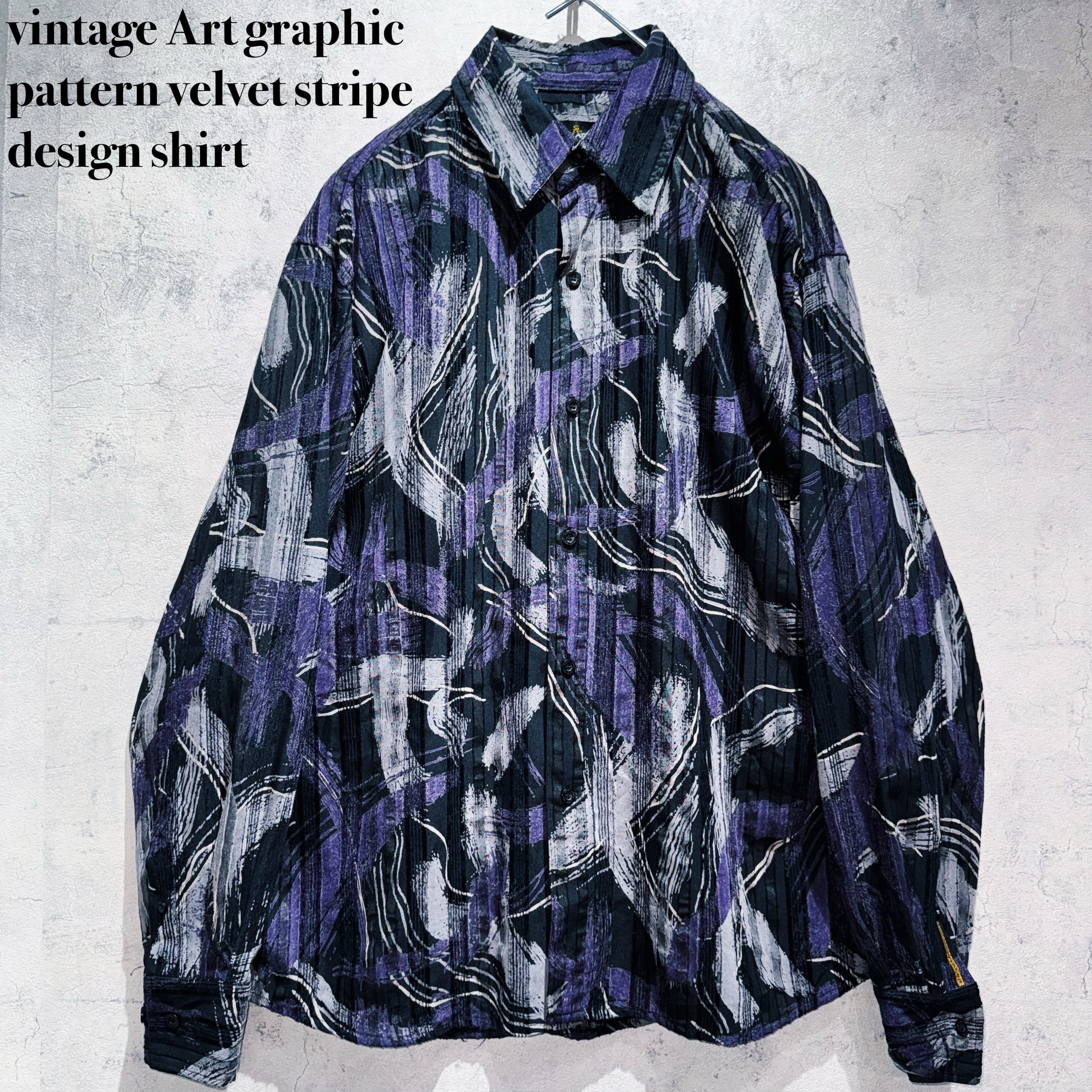 vintage Art graphic pattern velvet stripe design shirt