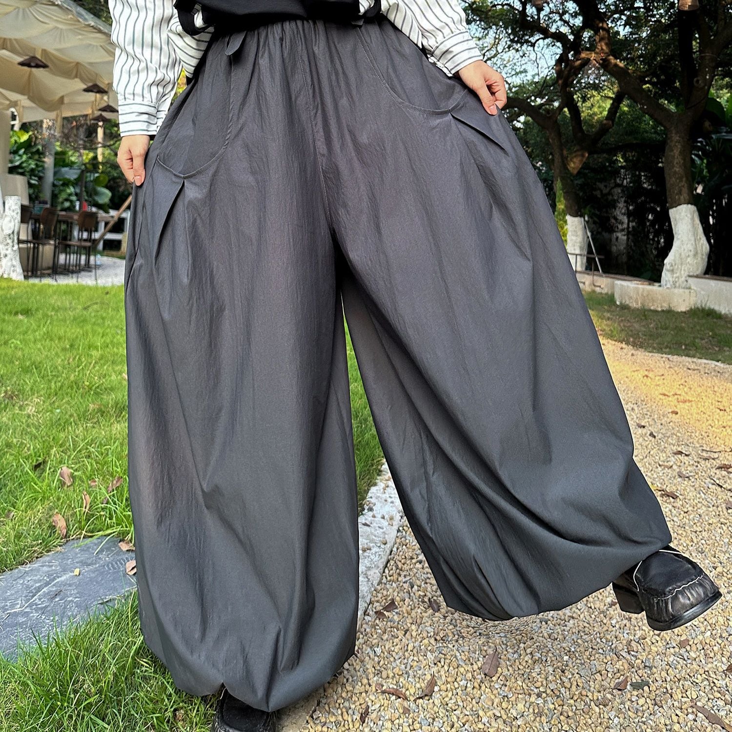 ELASTIC WAIST RELAXED BALLOON LEG PLEATED PANTS M-18761