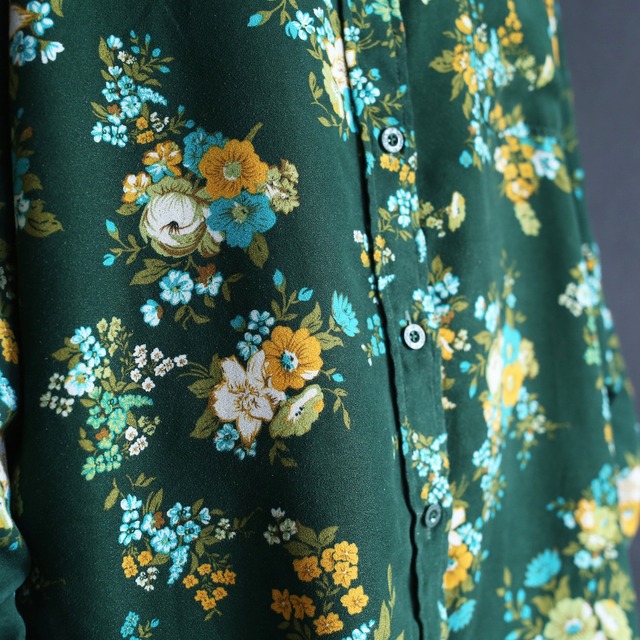 art flower pattern wide silhouette fake suede shirt