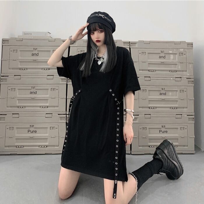 サマーダークルーズTシャツ レディースウェストブラックスタイルロングトップス 大きめサイズ 夏物 ケッペル75947011356