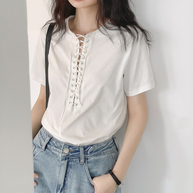 Short Sleeve Lace Up Tops KRE1787