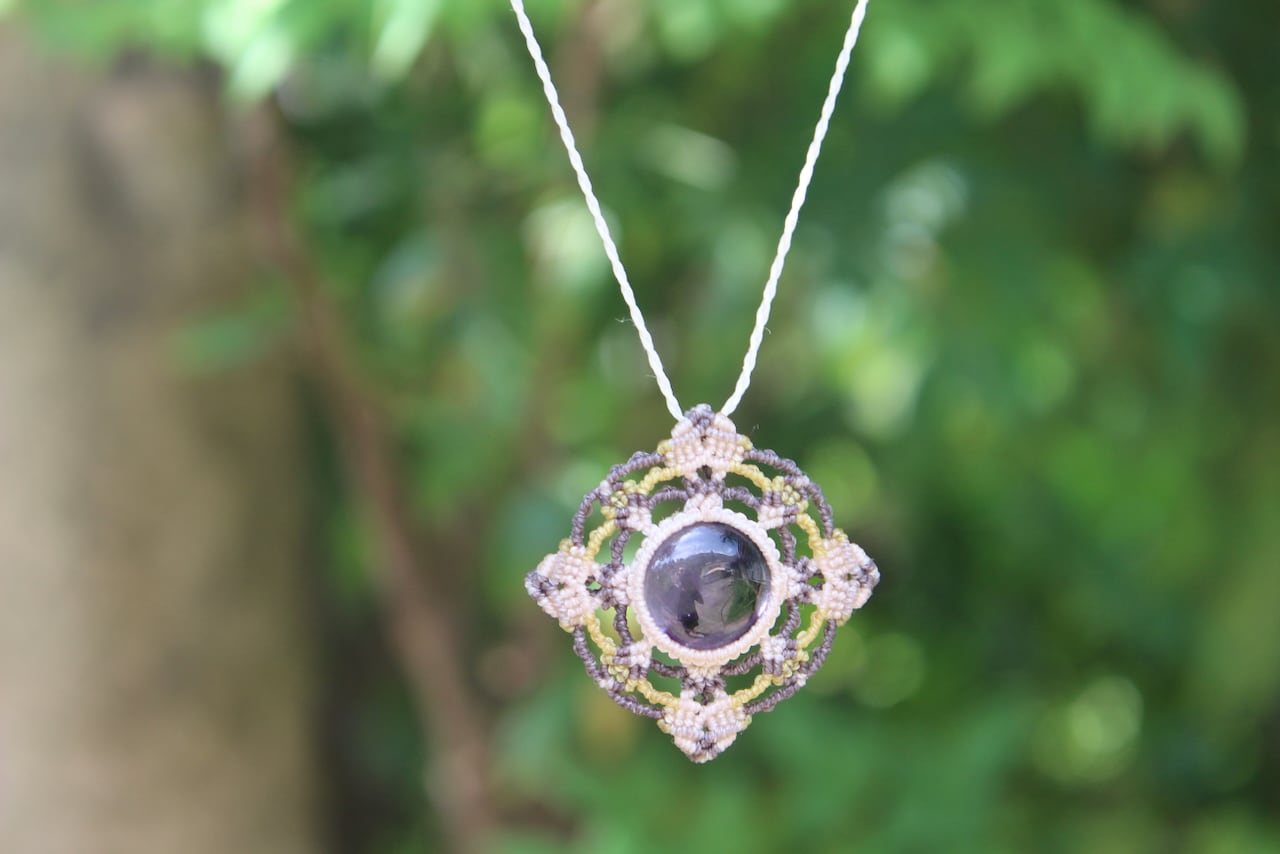 Trapiche amethyst micro macrame mandala pendant