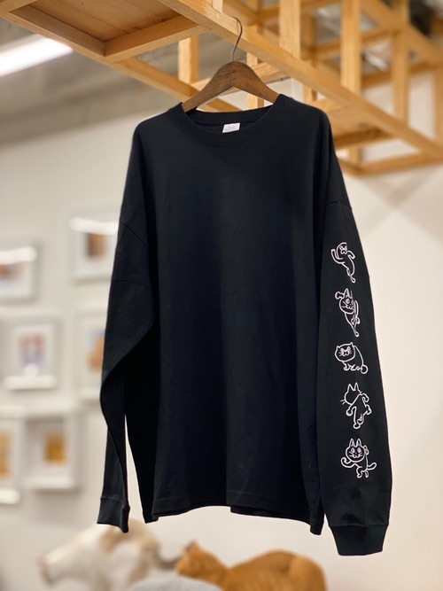 ©️くまみね ネコリパブリック広島 7周年 オリジナルロングTシャツ（大人用）：ブラック