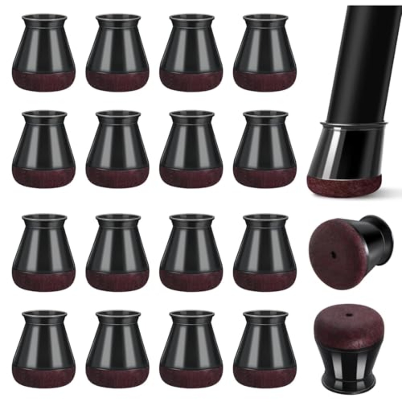 椅子脚カバー 椅子の足キャップ イス脚カバー シリコン 家具 足 傷防止 防音 細い 丸脚四角脚兼用 傾斜した足適用フェルトを巻いて 16個入り 黒 S-14-20mm
