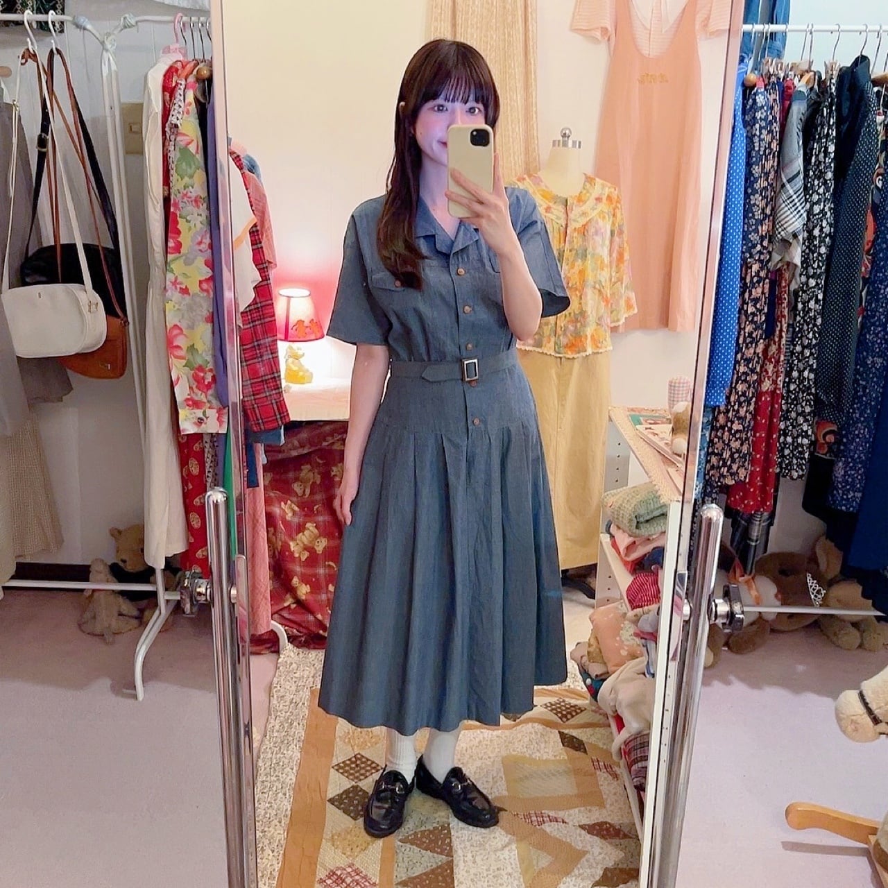 chambray open collar one-piece