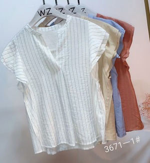 フレンチフリルスリーブ ストライプブラウス AJ3346-3671-1