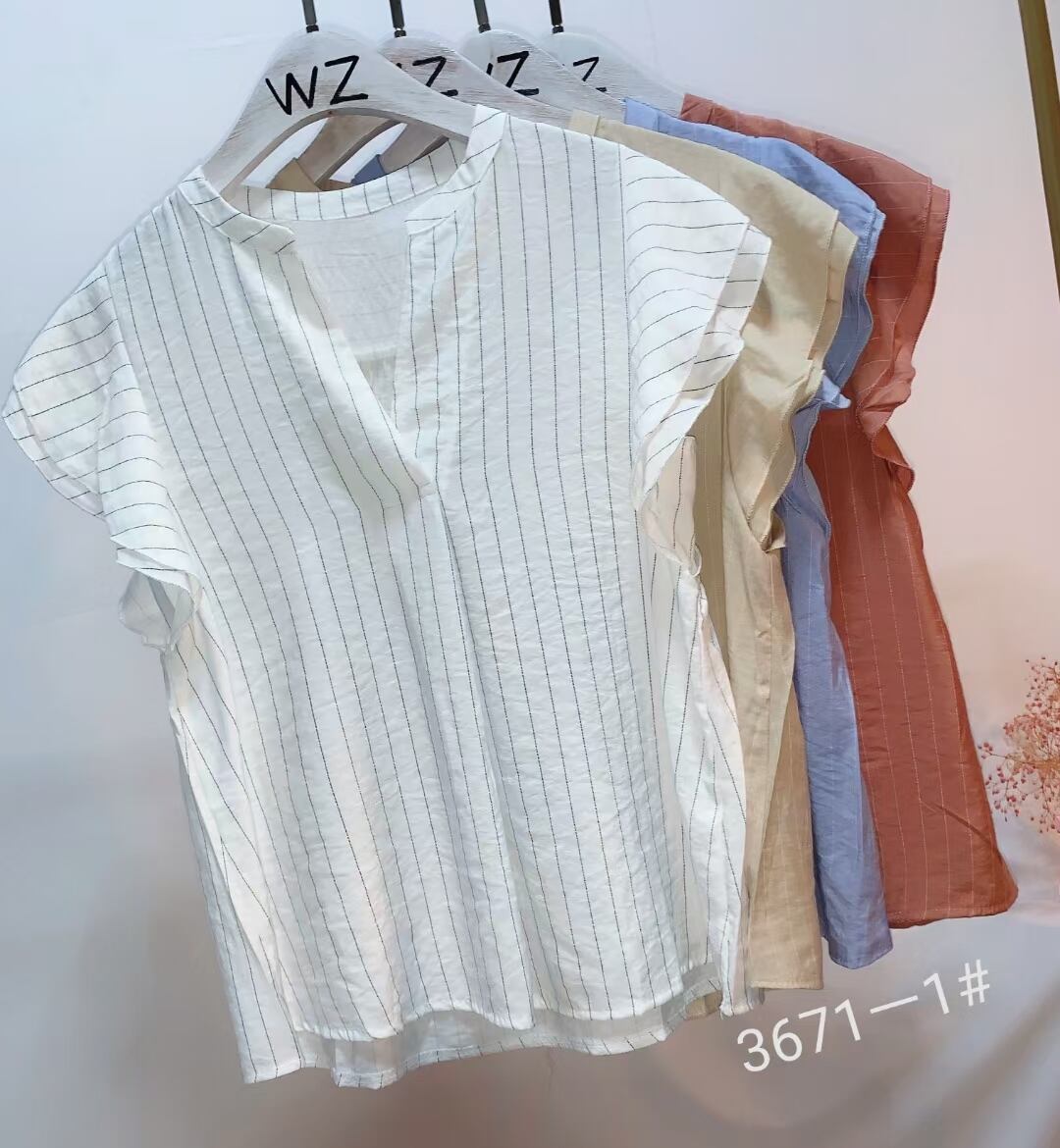 フレンチフリルスリーブ ストライプブラウス AJ3346-3671-1