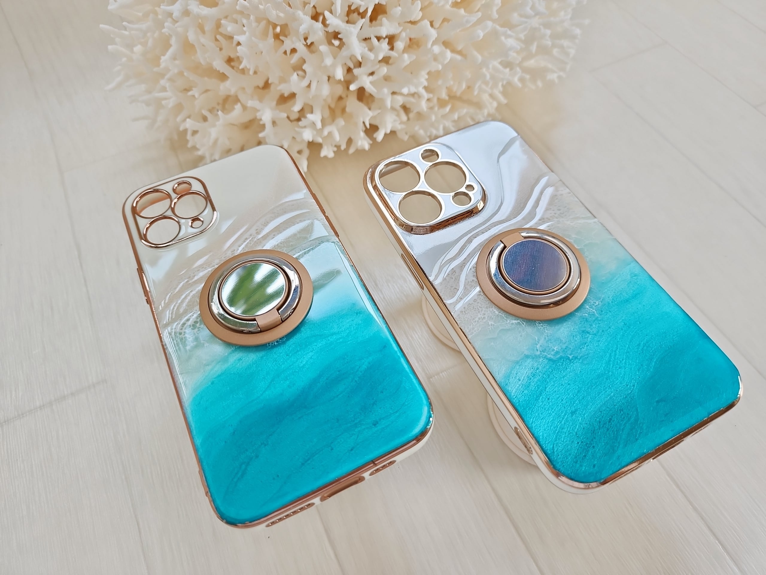 123.オーシャンレジンアート iPhoneケース 3wave