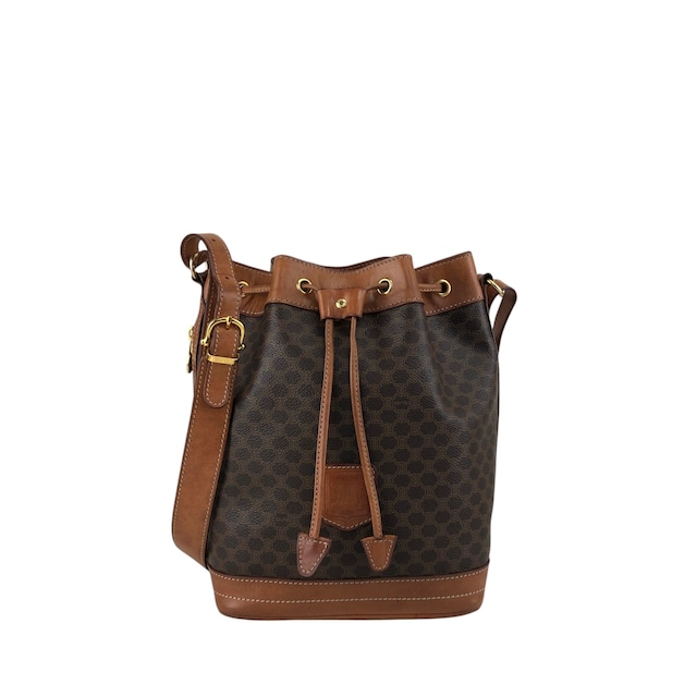 CELINE セリーヌ マカダム ショルダーバッグ ブラウン ブラゾン型押し PVC 巾着 vintage ヴィンテージ オールド fmd3v6