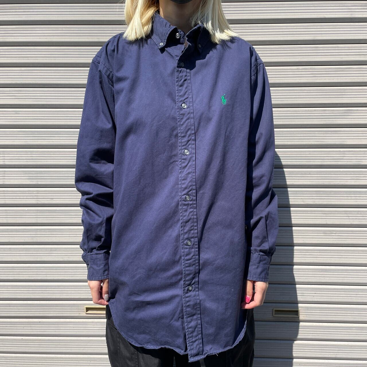 人気 ラルフローレン 長袖シャツ 2XL ネイビー オックス ボタンダウン 古着 ビッグサイズ Ralph Lauren ラルフローレン BLAKE 長袖 ボタン