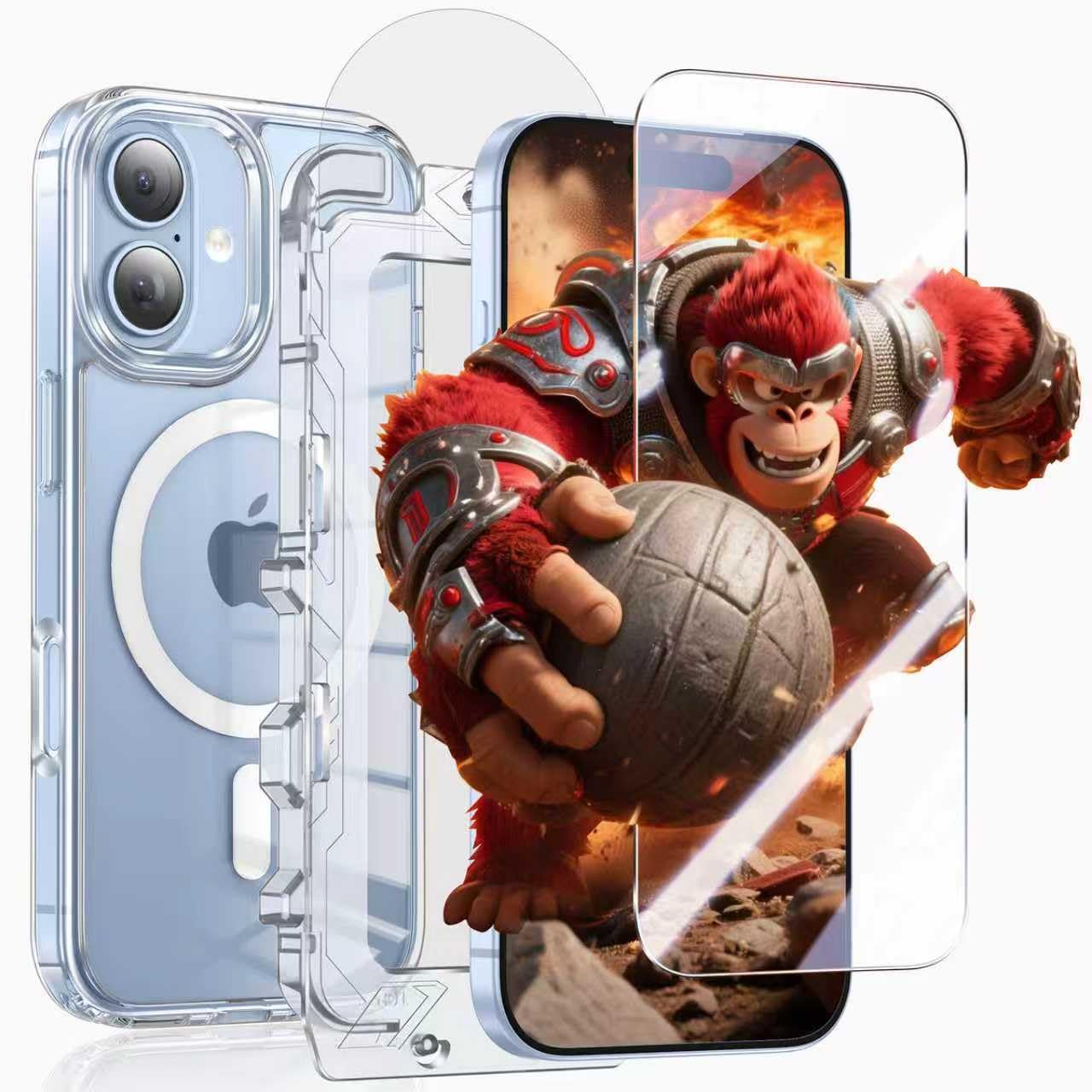 OURJOY iPhone 17 用 ケース クリア Magsafe対応 9H強化ガラスフィルム1枚 ガイド枠付き 自動貼り付け「ホワイト」