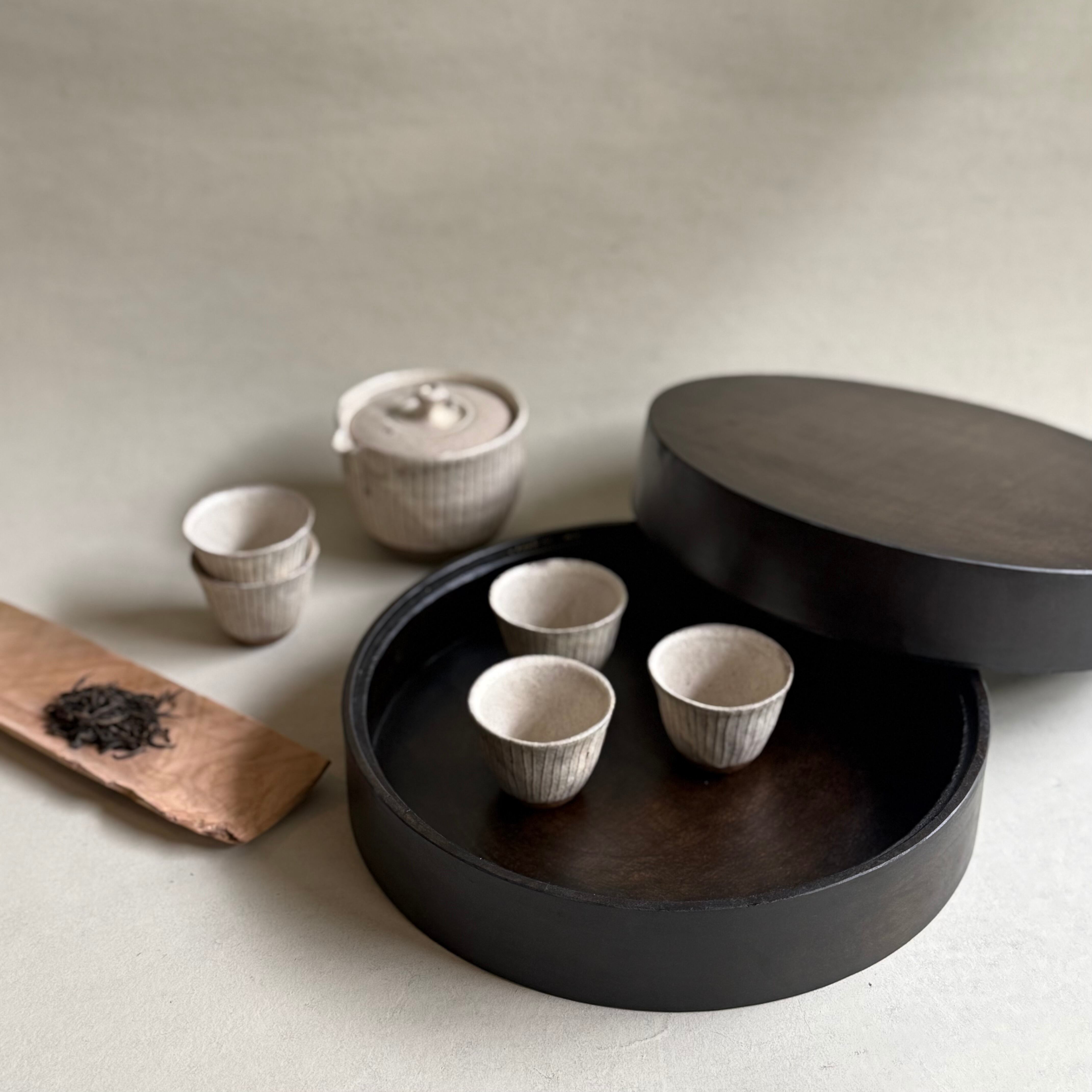 徒爾 丸茶箱 8寸 サクラ 黒漆(国産/松煙)