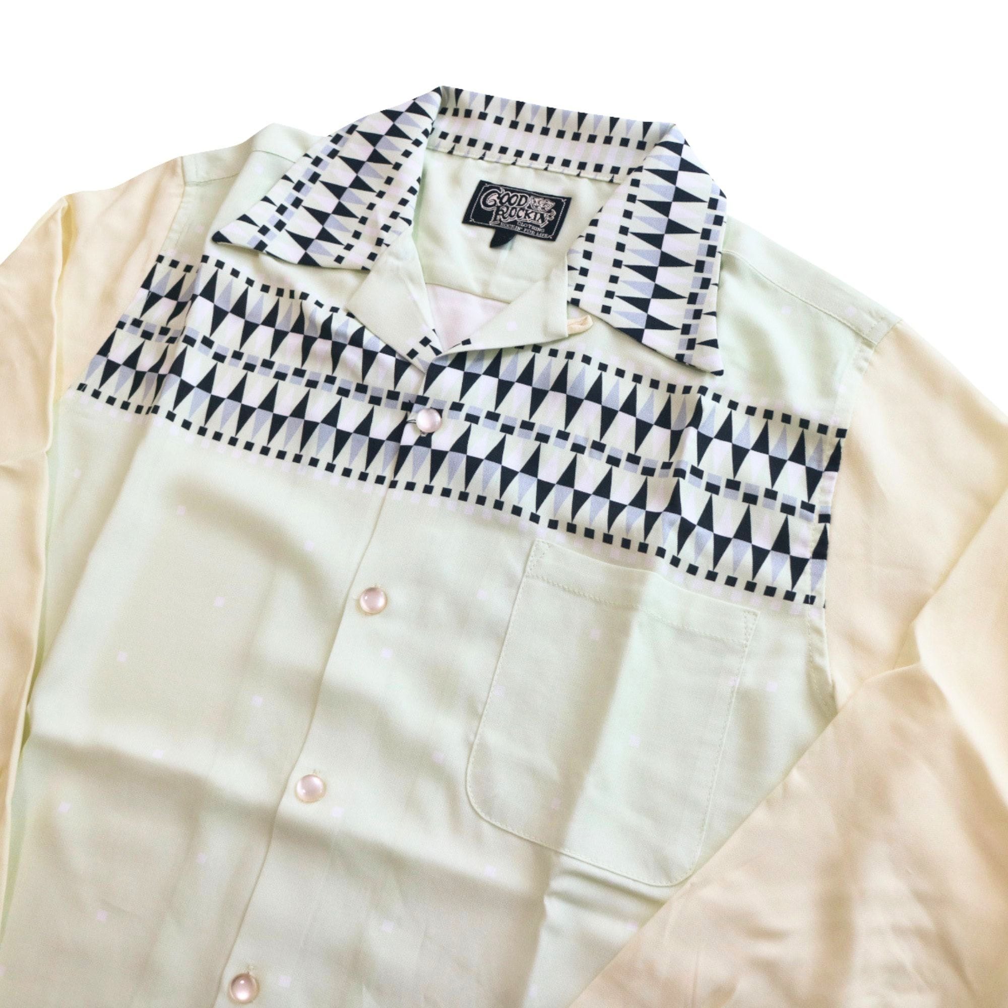 B級品】43%OFF 長袖 レーヨンプリントシャツ Geometric pattern GOOD
