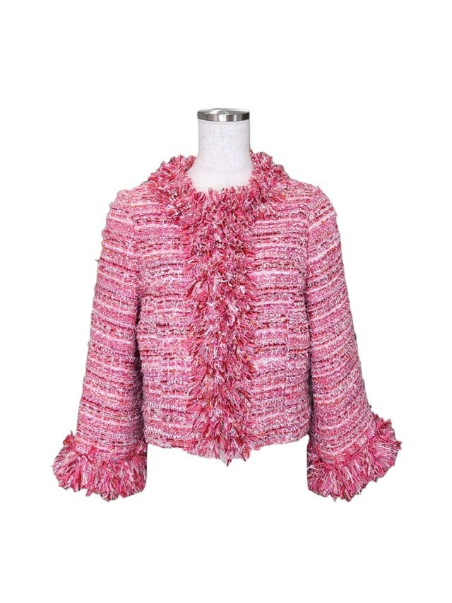 フリンジデザインツイードジャケット   coral pink mix