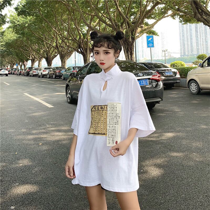 チャイナ風トップス 中華服 改良唐装 半袖 ショート丈 可愛い 普段着 デート フリーサイズ ブラック ホワイト Elegant